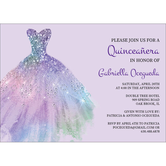 Purple Quinceanera Gown Flat Invitations